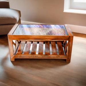 MATEO Modern Teak Wood Coffee Table with Glass Top